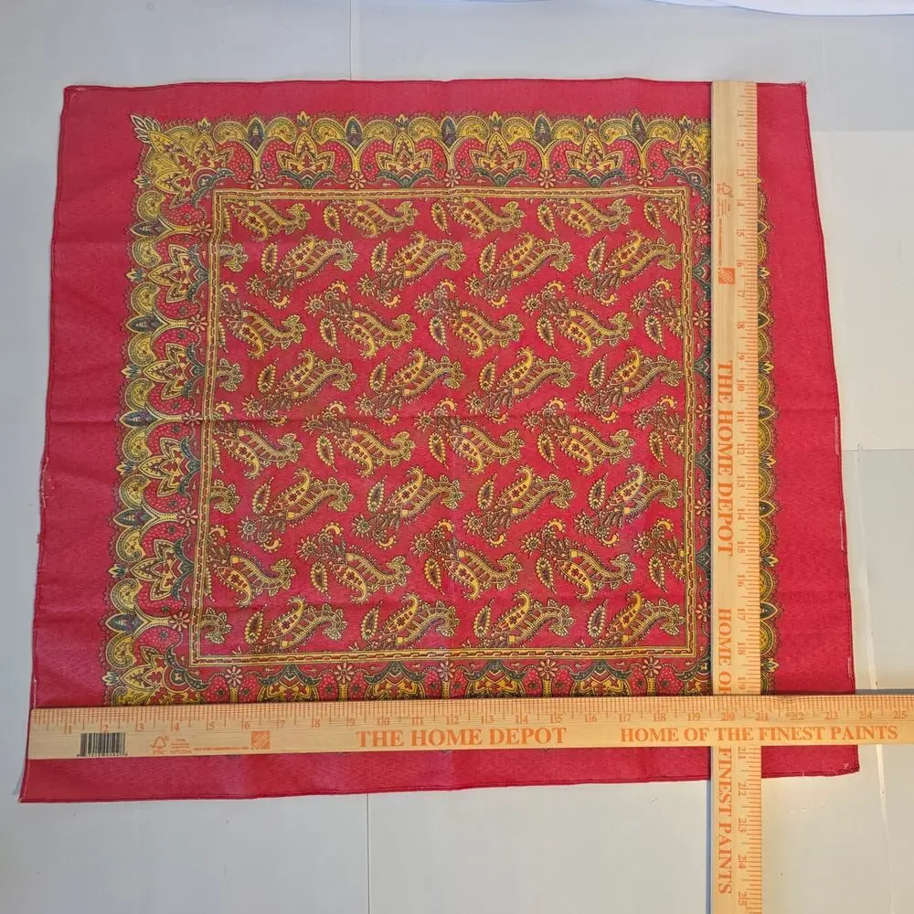 Vintage Red Ornate Paisley Calico Cotton Bandana Single Selvedge